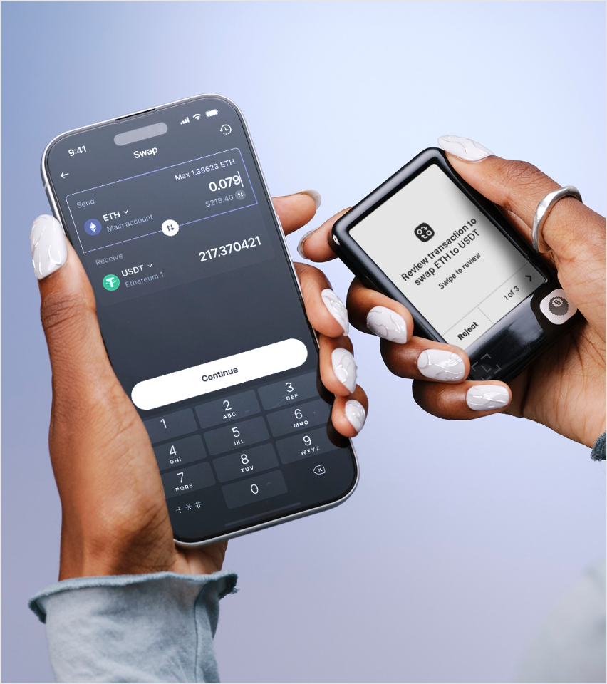 Dispositivo de custodia Ledger y aplicación móvil
